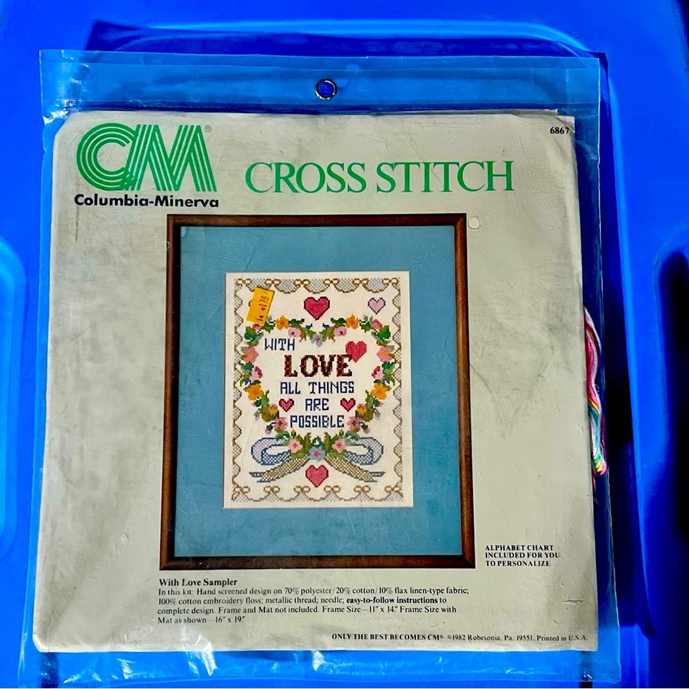 💝 #6867 With Love Columbia-Minerva Sampler 1982 vintage NWT NIP NOS stamped